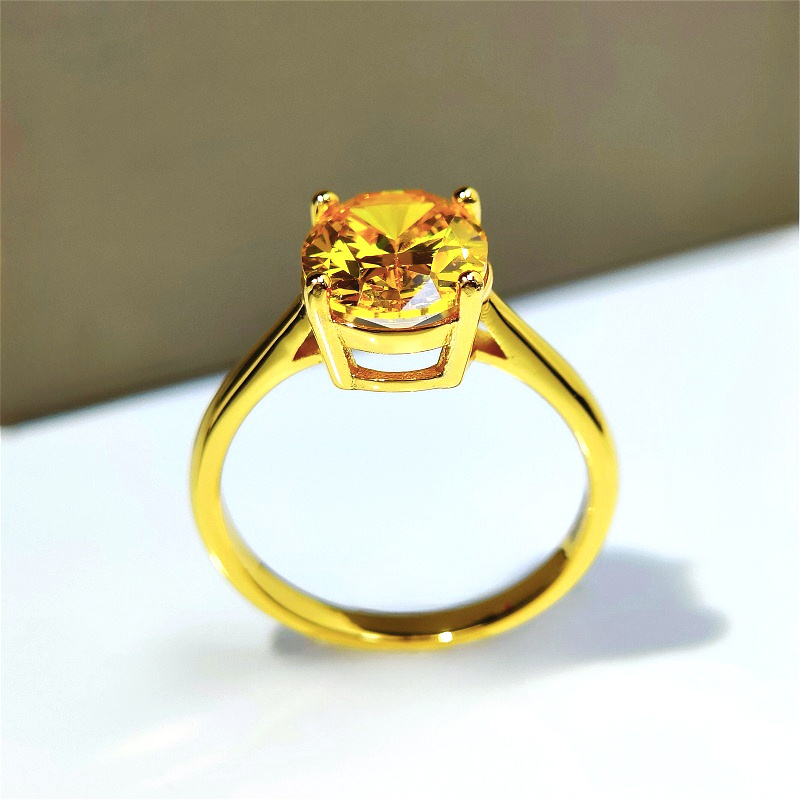 Women's S925 Silver Synthetic Zirconia Golden Oval Light Ring